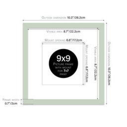 "9X9"" Mint Green Picture Frame - 9X9"" Square Frame With 7X7"" Mount For 9X9""/7X7"" Pictures Art Deco Style Thin Edge, 1 Pack" - thumbnail 2