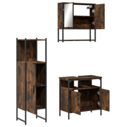 Berkfield 3 Piece Bathroom Furniture Set Smoked Oak Engineered Wood - thumbnail 5