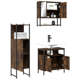 Berkfield 3 Piece Bathroom Furniture Set Smoked Oak Engineered Wood - thumbnail 4