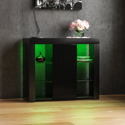 Lassic Vida Designs Azura Black 1 Door Large Led Sideboard Storage Cabinet Cupboard - image 1