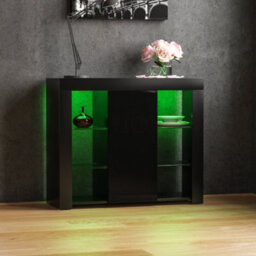 Lassic Vida Designs Azura Black 1 Door Large Led Sideboard Storage Cabinet Cupboard - thumbnail 1