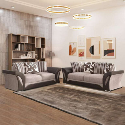 Sliding Wardrobes 4 u LTD Sliding Wardrobes 4U Ravish Fabric Corner & 3+2 Sofa In 2 Colors (3+2 - Beige/brown) - image 1
