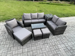 Fimous Outdoor Garden Furniture Sets 8 Pieces Wicker Rattan Furniture Sofa Sets With Rectangular Coffee Table Loveseat - thumbnail 2