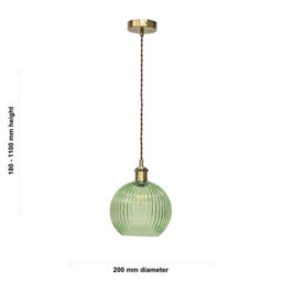 First Choice Lighting Set Of 2 Betchley - Green Ribbed Globe Antique Brass Retro Pendants - thumbnail 6