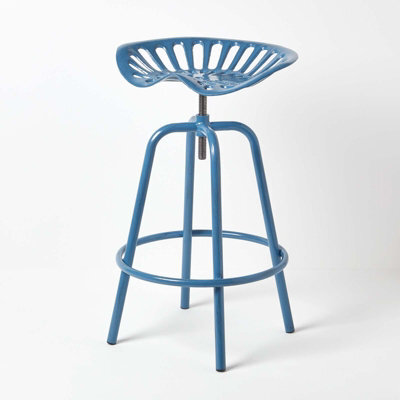Homescapes Vintage Style Metal Blue Adjustable Tractor Seat Bar Stool - image 1