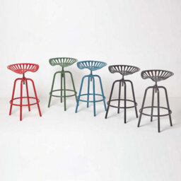 Homescapes Vintage Style Metal Blue Adjustable Tractor Seat Bar Stool - thumbnail 7