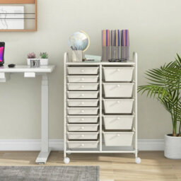 Costway 15-Drawer Storage Trolley Mobile Organiser Shelving Unit Utility Cart Cream White - thumbnail 3