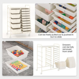 Costway 15-Drawer Storage Trolley Mobile Organiser Shelving Unit Utility Cart Cream White - thumbnail 6