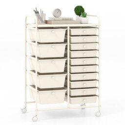 Costway 15-Drawer Storage Trolley Mobile Organiser Shelving Unit Utility Cart Cream White