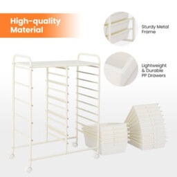 Costway 15-Drawer Storage Trolley Mobile Organiser Shelving Unit Utility Cart Cream White - thumbnail 8