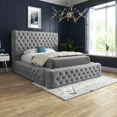 Ds Living Cambridge Upholstered Soft Touch Grey Plush Velvet Bed Frame 3Ft - image 1