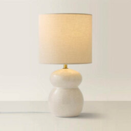 Valuelights Kendal Natural Linen Drum Shade Beige Glazed Ceramic Table Lamp With Led Bulb - thumbnail 3