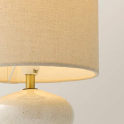 Valuelights Kendal Natural Linen Drum Shade Beige Glazed Ceramic Table Lamp With Led Bulb - thumbnail 4