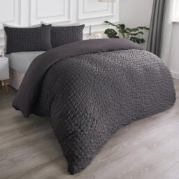 OHS Luxury Seersucker Duvet Cover Set Geo Pillowcase Quilt, Charcoal - Double - thumbnail 2