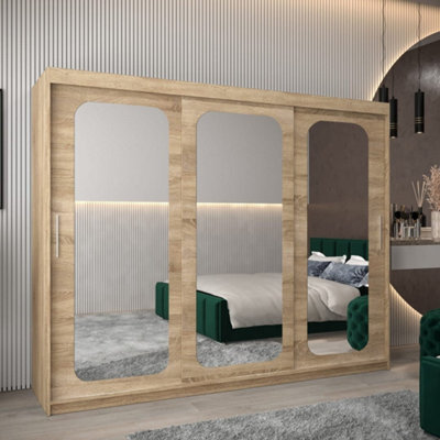Arte Uppsala T3 Sliding Door Wardrobe 250Cm In Oak Sonoma - Mirrored Wardrobe With Classic Wood Appeal - image 1