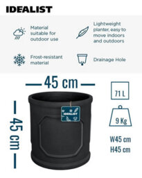 Idealist™ (Dia) 41Cm Plant Pot, Charcoal Grey Reinforced Stone Chelsea Cylinder Planter, Outdoor Plant Pot W45 H45 Cm, 71L - thumbnail 3