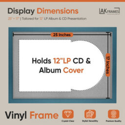 "AK Frames 25X17"" Navy Blue Modern Vinyl Record Frame With Silver Mount For 12 Inch Lp Cover & Disc - Overlapped Design" - thumbnail 2