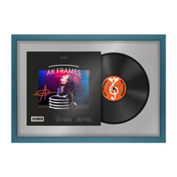 "AK Frames 25X17"" Navy Blue Modern Vinyl Record Frame With Silver Mount For 12 Inch Lp Cover & Disc - Overlapped Design"