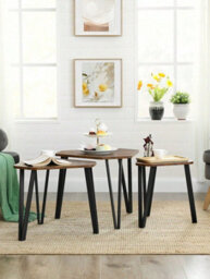 LEDREM Nesting Coffee Table,set Of 3 End Tables,stacking Side Tables, Sturdy And Easy Assembly,steel Frame,rustic Brown And Black - thumbnail 4