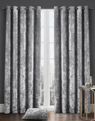 "Kampala Hill Crushed Velvet Light Filtering Curtains Silver 90X90""" - image 1
