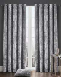 "Kampala Hill Crushed Velvet Light Filtering Curtains Silver 90X90"""