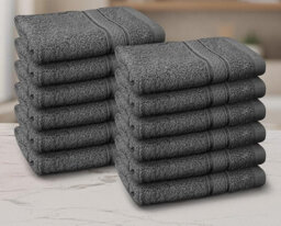 Casabella 12 Pack Flannel Face Cloth - 100% Cotton Face Towels Soft & Absorbent Super Quality Washcloths - thumbnail 1