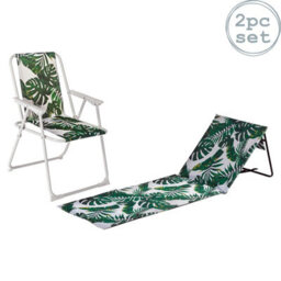 Harbour Housewares 2 Piece Folding Beach Furniture Set - Banana Leaf - thumbnail 1