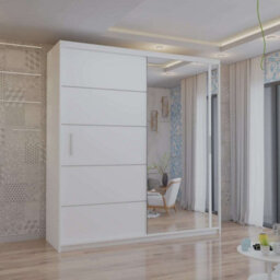 Sliding Wardrobes 4 u LTD Modern Sliding Mirror Wardrobe With Led Light & Sleek Minimalist Design White 150Cm - thumbnail 2