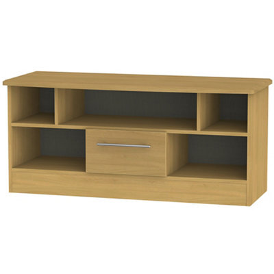 Bergamo Ready Assembled Oak Effect Tv Furniture Stand With 2 Shelves, (H)49.5Cm X (W)112Cm X (D)40Cm - image 1