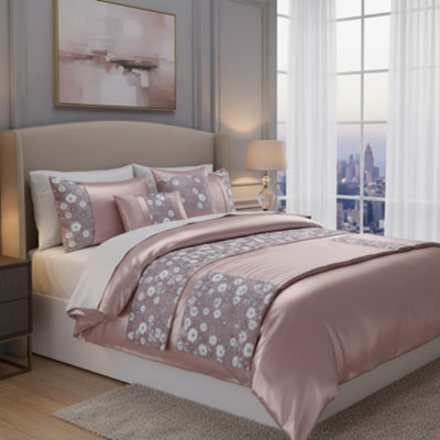 Embroidery Duvet Cover Set Luxury Bedding With Matching Pillowcases Pink - image 1