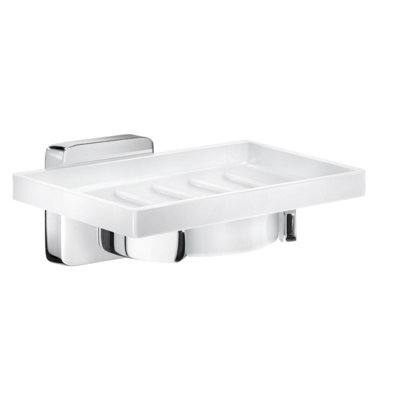 Smedbo Porcelain Rectangular Soap Dish Tray And Polished Chrome Wall Mounted Holder With Concealed Screws For Bath Shower Bathroom - image 1