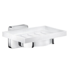 Smedbo Porcelain Rectangular Soap Dish Tray And Polished Chrome Wall Mounted Holder With Concealed Screws For Bath Shower Bathroom