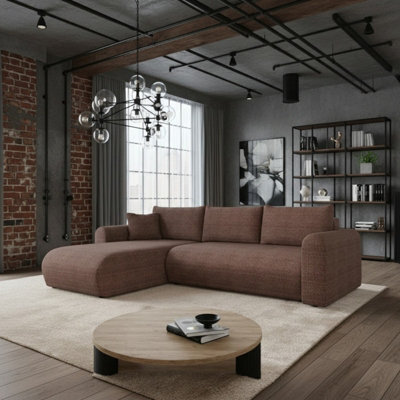 Universal Corner Sofa Bed With Storage Profiled Comfort Modern Fabric Left Or Right Hand 212 122Cm Sleeping Area Brown - image 1