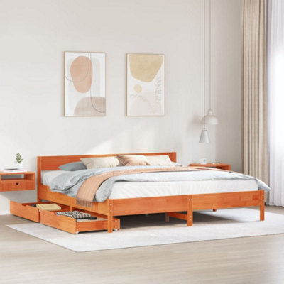 Berkfield Bed Frame Without Mattress Wax Brown 200X200 Cm Solid Wood Pine - image 1