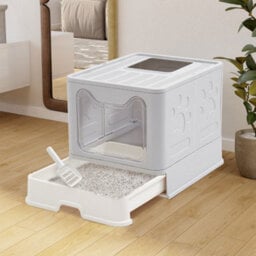 Living And Home Grey Cat Litter Box Kitten Litter Tray Pet Toilet With Lid And Scoop, 40Cm W X 50Cm D X 39Cm H - thumbnail 1
