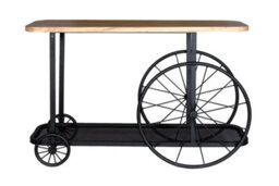 Marvik Industrial Reclaimed Metal Wheel Base And Wood Console / Hall Table - thumbnail 2