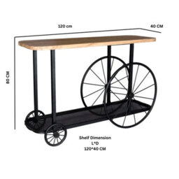 Marvik Industrial Reclaimed Metal Wheel Base And Wood Console / Hall Table - thumbnail 4