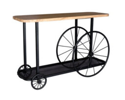 Marvik Industrial Reclaimed Metal Wheel Base And Wood Console / Hall Table - thumbnail 1