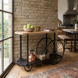 Marvik Industrial Reclaimed Metal Wheel Base And Wood Console / Hall Table - thumbnail 5