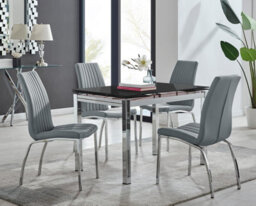 Furniturebox Uk Enna Black Glass Extending Dining Table And 4 Grey Isco Chairs - thumbnail 1