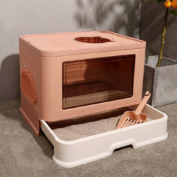 Darphe Enclosed Cat Litter Box With Pull-Out Drawer, Smoky Pink - thumbnail 4