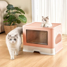 Darphe Enclosed Cat Litter Box With Pull-Out Drawer, Smoky Pink - thumbnail 2