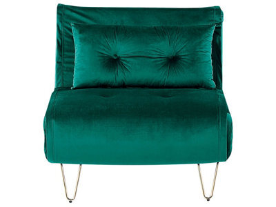 Wyld And Coco Velvet 1-Seater Armless Sofa Bed In Dark Green With Gold Legs - Compact Sleeper For Small Flats And Studios - image 1