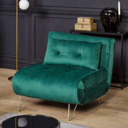 Wyld And Coco Velvet 1-Seater Armless Sofa Bed In Dark Green With Gold Legs - Compact Sleeper For Small Flats And Studios - thumbnail 2