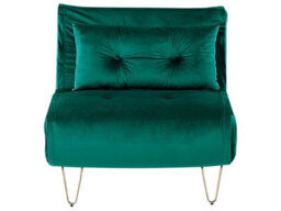 Wyld And Coco Velvet 1-Seater Armless Sofa Bed In Dark Green With Gold Legs - Compact Sleeper For Small Flats And Studios - thumbnail 1