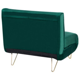 Wyld And Coco Velvet 1-Seater Armless Sofa Bed In Dark Green With Gold Legs - Compact Sleeper For Small Flats And Studios - thumbnail 6