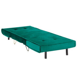 Wyld And Coco Velvet 1-Seater Armless Sofa Bed In Dark Green With Gold Legs - Compact Sleeper For Small Flats And Studios - thumbnail 7