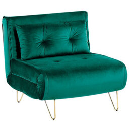 Wyld And Coco Velvet 1-Seater Armless Sofa Bed In Dark Green With Gold Legs - Compact Sleeper For Small Flats And Studios - thumbnail 4