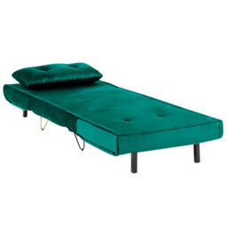 Wyld And Coco Velvet 1-Seater Armless Sofa Bed In Dark Green With Gold Legs - Compact Sleeper For Small Flats And Studios - thumbnail 8