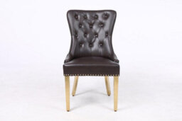 Modernique A Pair Of Leather Aire Dining Chairs With Golden Legs, Studs & Knocker In Brown - thumbnail 1